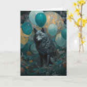 Carte Loup avec ballons Anniversaire (Fleur jaune)