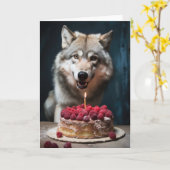 Carte Loup avec gâteau d'anniversaire (Fleur jaune)