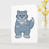 Carte Loup avec tasse de café (Fleur jaune)