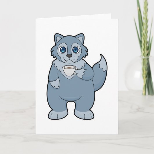 Carte Loup avec une tasse de café (Devant)