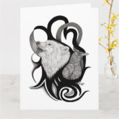 Carte Loup blanc avec art tribal coréen (Fleur jaune)