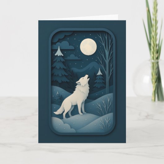 Carte Loup Blanc Hurleur sous la Lumière de la Lune Cart (Devant)