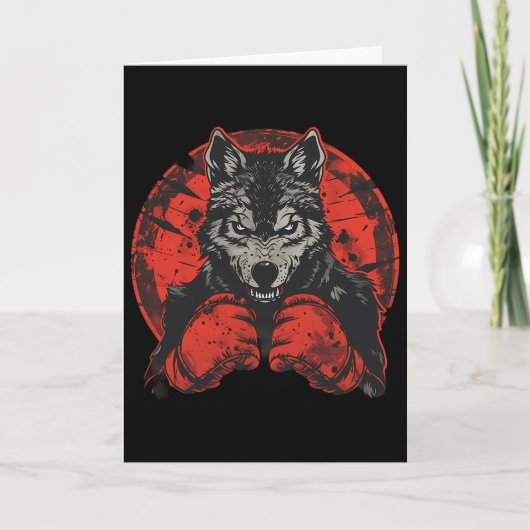 Carte Loup de boxe avec gants de boxe Kickboxing Drôle B (Devant)