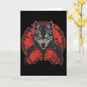 Carte Loup de boxe avec gants de boxe Kickboxing Drôle B (Fleur jaune)