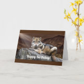 Carte Loup de repos Joyeux anniversaire (Fleur jaune)