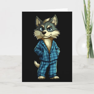 Carte Loup drôle et rêveur en tenue de pyjama pour garço