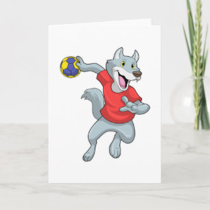 Carte Loup en joueur de handball avec ballon de handball