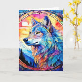 Carte Loup en vitrail (Fleur jaune)