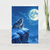 Carte Loup et bébé ourlet à l'anniversaire de la Lune (Devant)