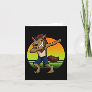 Carte Loup-garou Dabbing Retro Coucher de soleil Hallowe