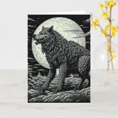 Carte Loup-garou vintage devant la Pleine lune (Fleur jaune)
