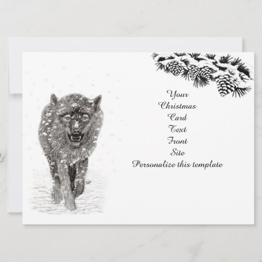 Carte Loup noir en colère dans la neige, hiver sauvage (Devant)