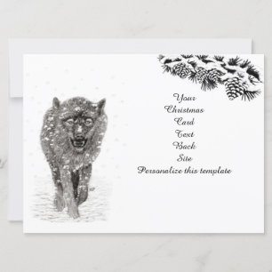 Carte Loup noir en colère dans la neige, hiver sauvage
