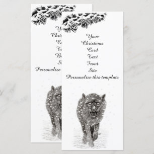 Carte Loup noir en colère dans la neige, hiver sauvage