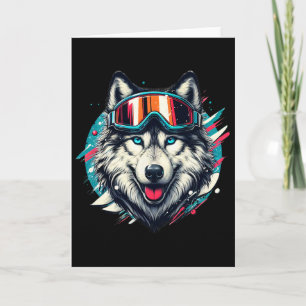 Carte Loup portant des lunettes de ski snowboard Loup fa