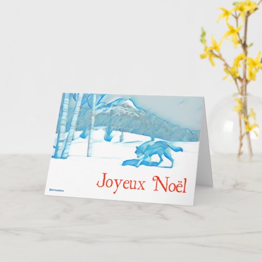 Carte Loup Solitaire En Hiver - Joyeux Noël (Fleur jaune)