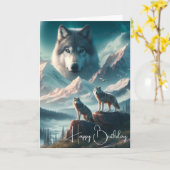 Carte Loups à l'aube Joyeux Anniversaire (Fleur jaune)