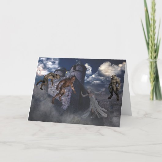 Carte Loups-garous et fantômes à l'Halloween d'un châtea (Devant)