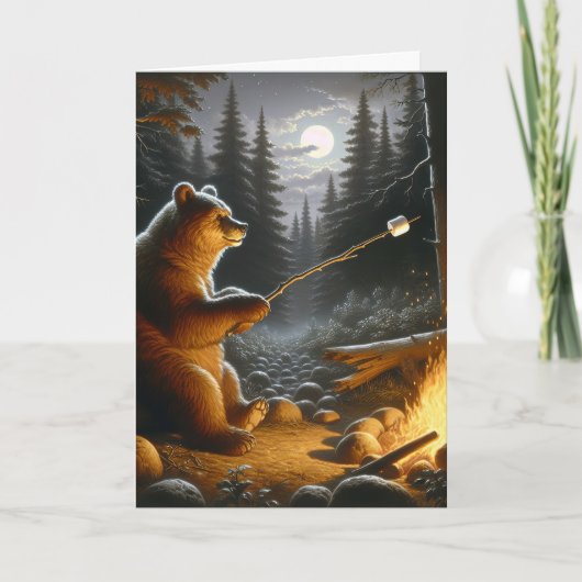 Carte L'ours torréfiant un marshmallow au-dessus d'un fe (Devant)