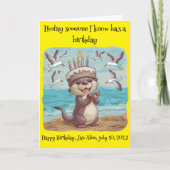 Carte loutre de mer portant un casquette d'anniversaire (Devant)
