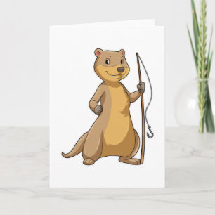 Carte Loutre en pêcheur avec canne à pêche
