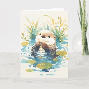 Carte Loutre joyeuse parmi les nénuphars