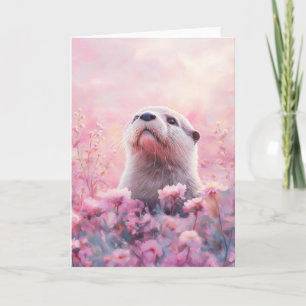 Carte Loutre qui regarde à travers des floraisons fleuri