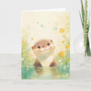 Carte Loutre souriante dans une prairie ensoleillée