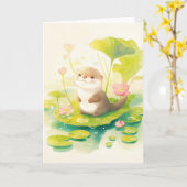 Carte Loutre sur un nénuphar (Fleur jaune)