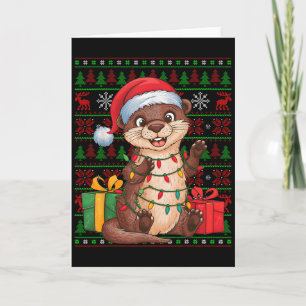 Carte Loutre Xmas Lumières Chapeau de Père Noël Laid Lou