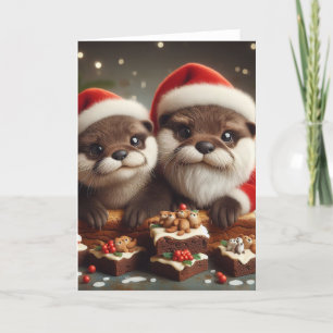 Carte Loutres adorables avec brownies de Noël