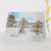 Carte Louvre Paris Greeting Card - Elegant Travel Art (Fleur jaune)