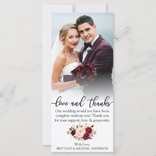 Carte Love and Thanks Floral Burgundy Mariage Card (Devant)