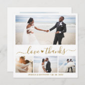Carte Love and Thanks Gold Script Photo Collage Mariage (Devant / Derrière)