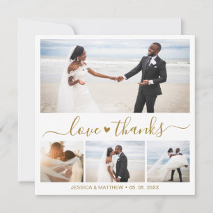 Carte Love and Thanks Gold Script Photo Collage Mariage
