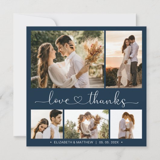 Carte Love and Thanks Heart 5 Photo Collage Mariage (Devant)
