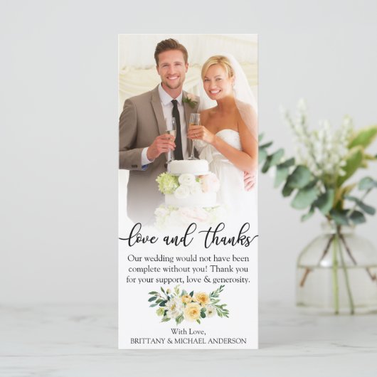Carte Love and Thanks Mariage Photo Yellow Floral Card (Debout devant)
