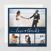 Carte Love and Thanks Navy Script Photo Collage Wedding (Devant / Derrière)