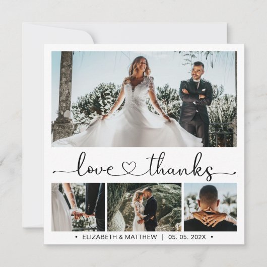 Carte Love and Thanks Script 4 Photo Collage Mariage (Devant)