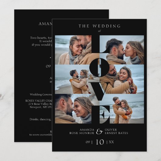Carte Love Citation Black Trendy Collage Mariage 6 Photo (Devant / Derrière)