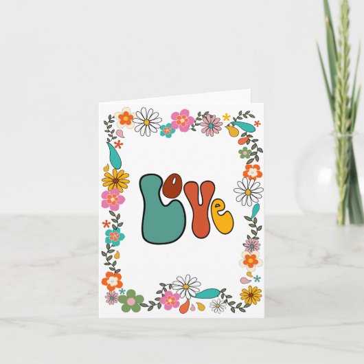 Carte LOVE Flower Power Super 70's inspiré salutation (Devant)
