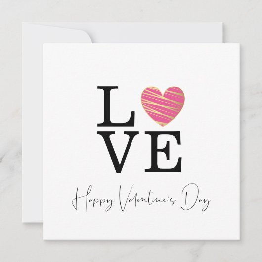 Carte Love Fuchsia Heart Happy Valentine's Day Script (Devant)