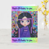 Carte Love Headband Hippie fille poupée violet psychédél (Fleur jaune)