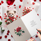 Carte Love Hearts Teddy Bear et Rose Valentines Day
