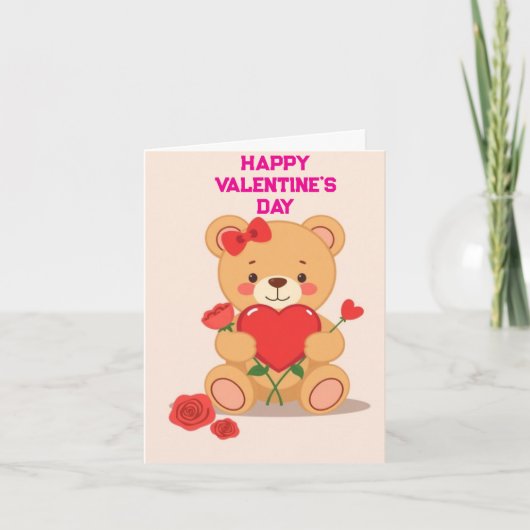 Carte Love Hearts Teddy Bear et Rose Valentines Day (Devant)