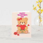 Carte Love Hearts Teddy Bear et Rose Valentines Day (Fleur jaune)