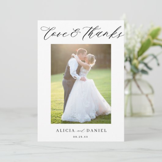 Carte Love Merci script photo QR code mariage merci (Debout devant)