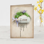 Carte LOVE texte gravé dans la pierre (Fleur jaune)