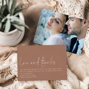 Carte Love Thanks Photo Soft Brown Mariage Merci