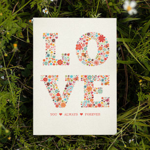 Carte "LOVE You, Always, Forever" Amour Floral Rétro